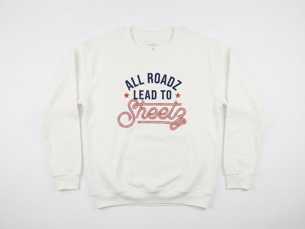 NEW Sheetz L All Roads Lead To White Sweatshirt Casual Skater Lounge Retro